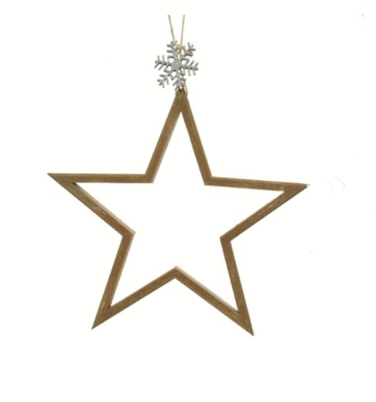 Hanging Wall Decoration: Wood Open Star Snowflake Top - Natural