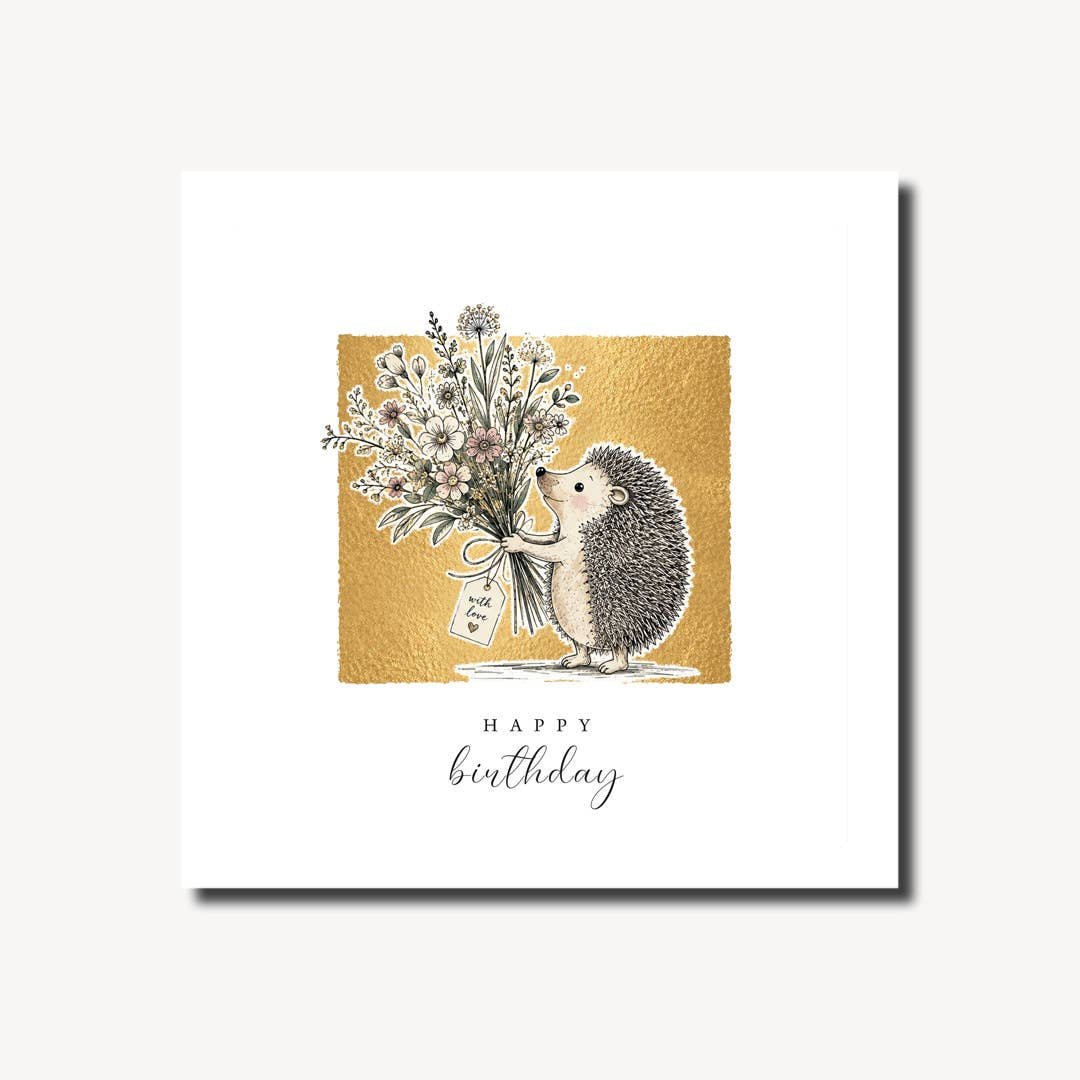Birthday Card: Reflections Hedgehog With Flowers - Marina B