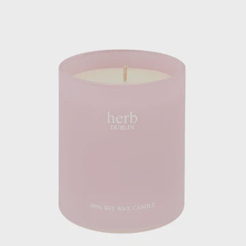 Candle: Scented Coloured Glass Box RHUBARB & FRESH GARDEN MINT - Pink - Herb Dublin