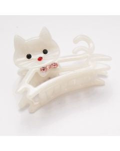 Hair Clip: Cat Bow Tie Claw Design - White