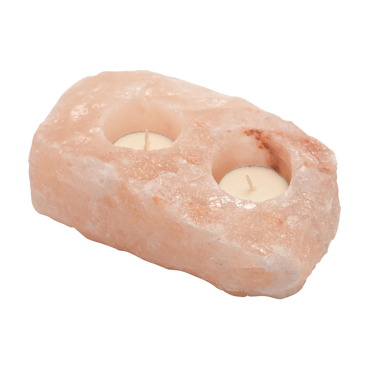 T-Light Holder Rock Salt Himalayan Carved Double - Pink
