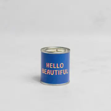 Conscious Candle: Tin Scented Hello Beautiful - Salted Caramel - Blue - Chickadee Homeware