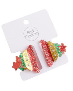 Christmas Hair Clip: Xmas Tree 2 Pair Claw Design