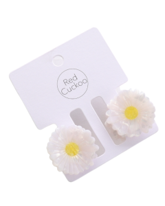 Hair Claw: Pack 2 Daisy Shaped  - White - Red Cuckoo