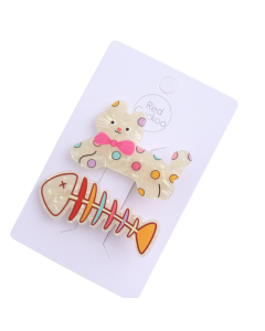Hair Claw: Small Pack 2 Cat & Fish Shaped  - Multicolour Brights - Red Cuckoo
