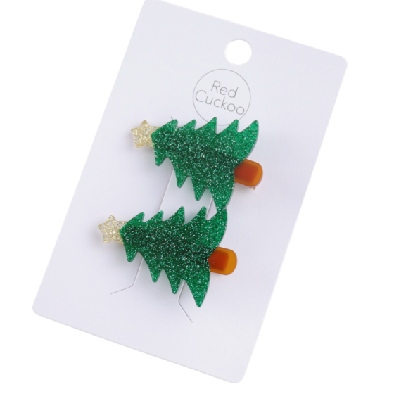 Christmas Hair Clip: Christmas Tree 2 Pair Slide Designn