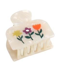 Hair Claw: Small 3 Flowers Square  - Cream - Red Cuckoo
