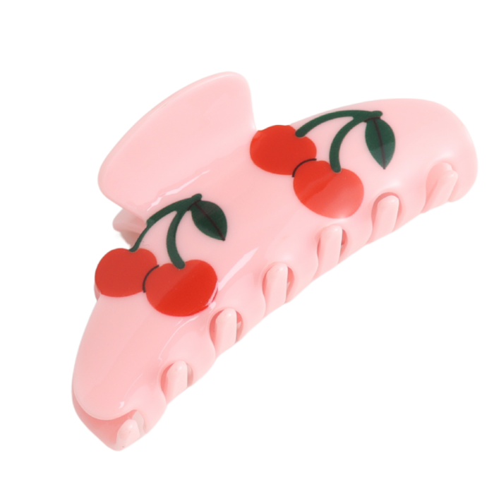 Hair Claw: Large Cherries Square  - Pink - Red Cuckoo