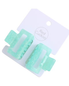 Hair Claw: Pack 2 Small Rectangle  - Aqua Blue - Red Cuckoo