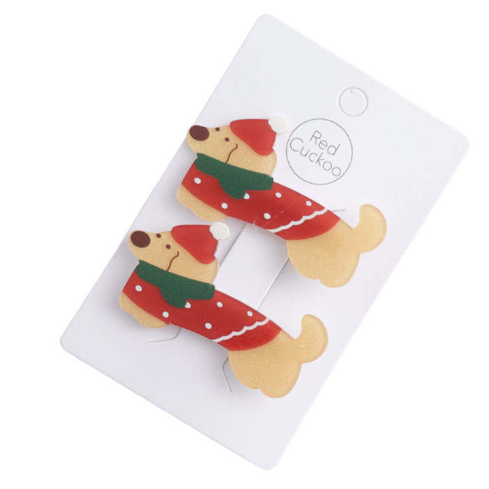 Christmas Hair Clip: Santa Dog 2 Pair Clip Design - Pure Fashions
