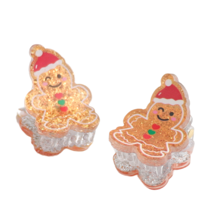 Christmas Hair Clip: Gingerbread Man  2 Pair Claw Design