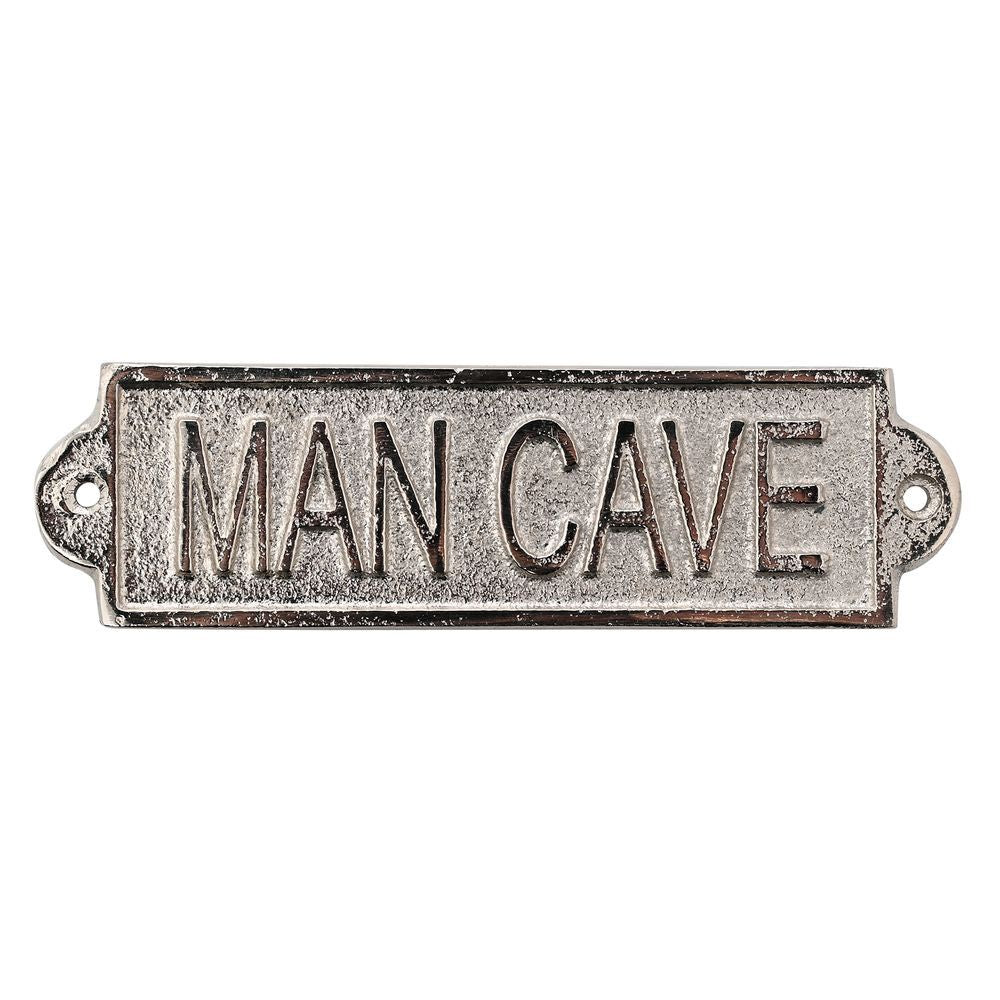 Small Sign: Metal Embossed Message - Silver - Man Cave