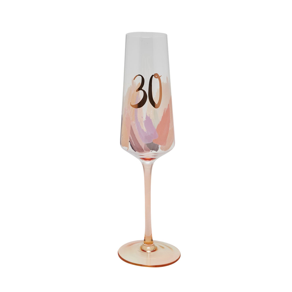 Champagne Glass: Age 30th  Birthday Pastel Brushstroke - Rose Gold - Widdops