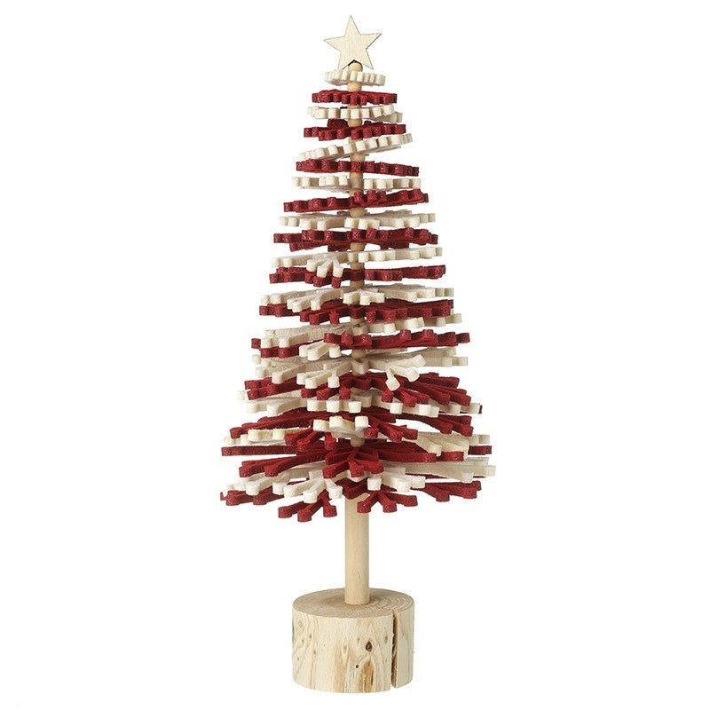 Christmas Tree Ornament: Wooden Snowflake Xmas Tree Medium - Red & White - Heaven Sends