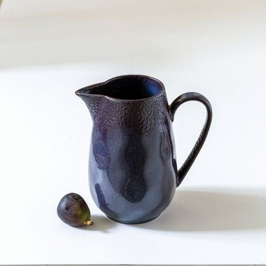 Jug: Ceramic Glazed Textured Rim - Inky Blue