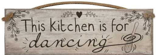Small Plaque: Wood Engraved Message - This kitchen is for dancing
