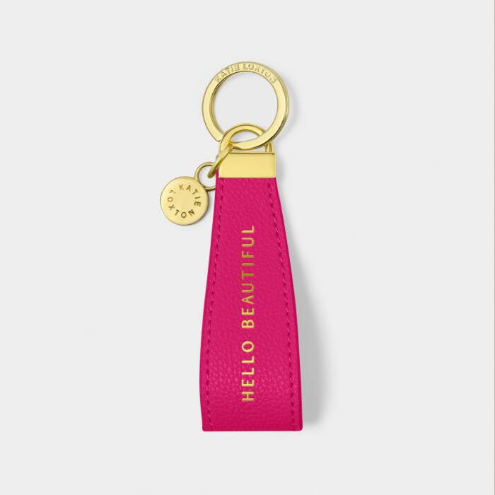 Keyring: Soft Vegan Leather HELLO BEAUTIFUL - Cerise - Katie Loxton