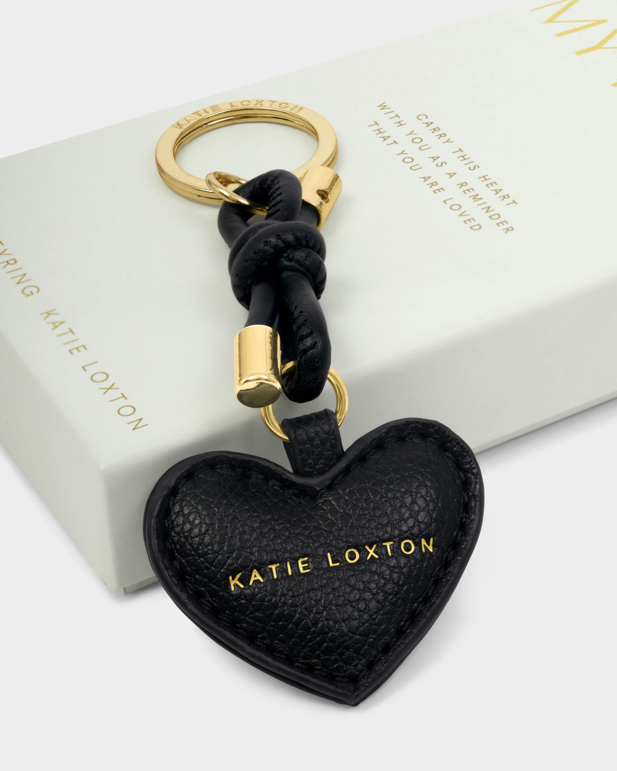 Boxed Keyring: Soft Vegan Leather - KEY TO MY HEART - Black - Katie Loxton