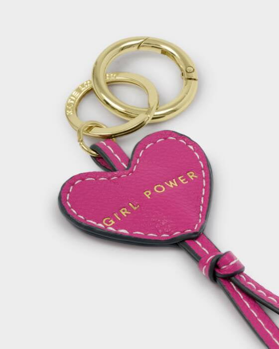 Keyring: Heart Bag Charm Soft Vegan Leather GIRL POWER - Fuchsia - Katie Loxton