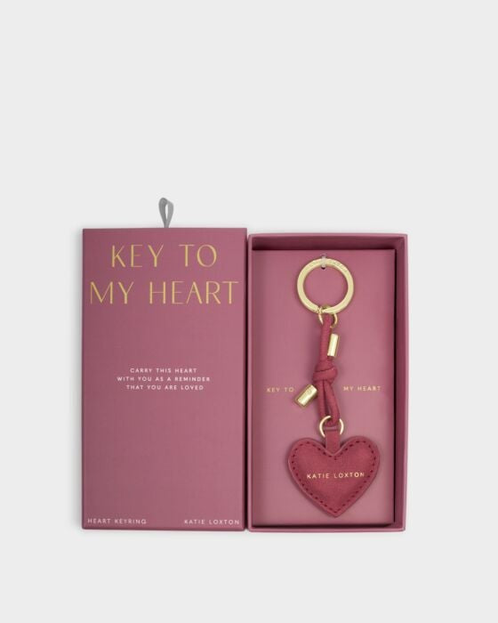 Boxed Keyring: Soft Vegan Leather - KEY TO MY HEART - Raspberry Pink - Katie Loxton