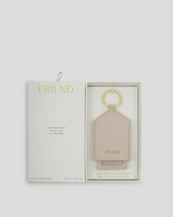 Boxed Keyring: Soft Vegan Leather Hidden Photo FRIEND - Oyster - Katie Loxton