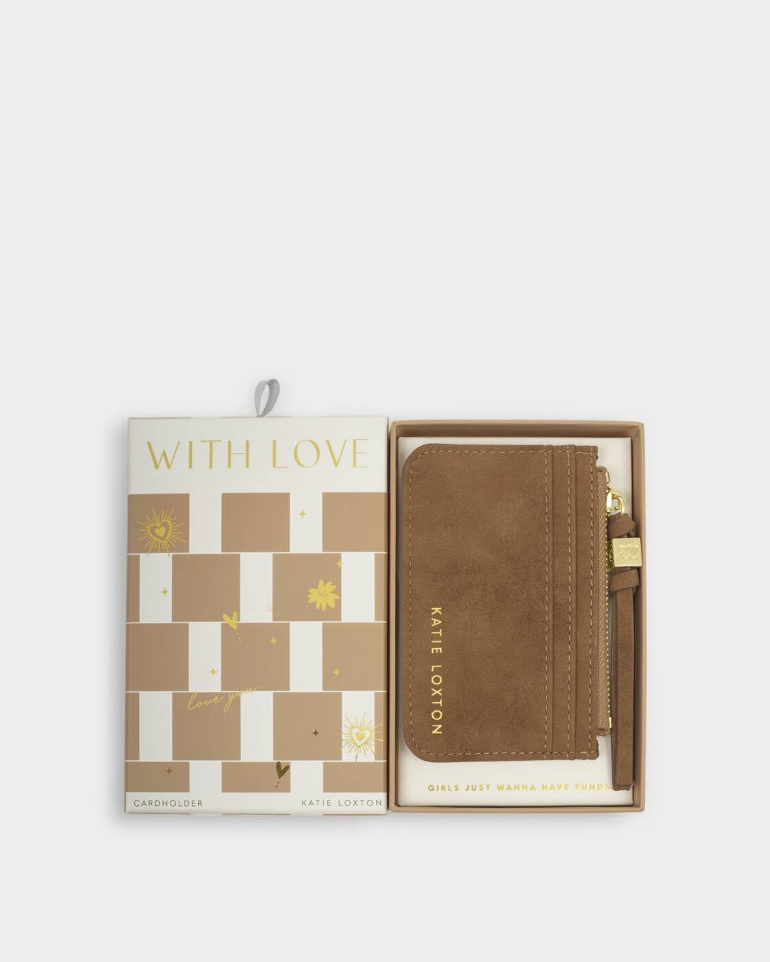 Coin & Card Holder: Soft Vegan Leather With Love -GIFT BOXED - Brown Suede - Katie Loxton