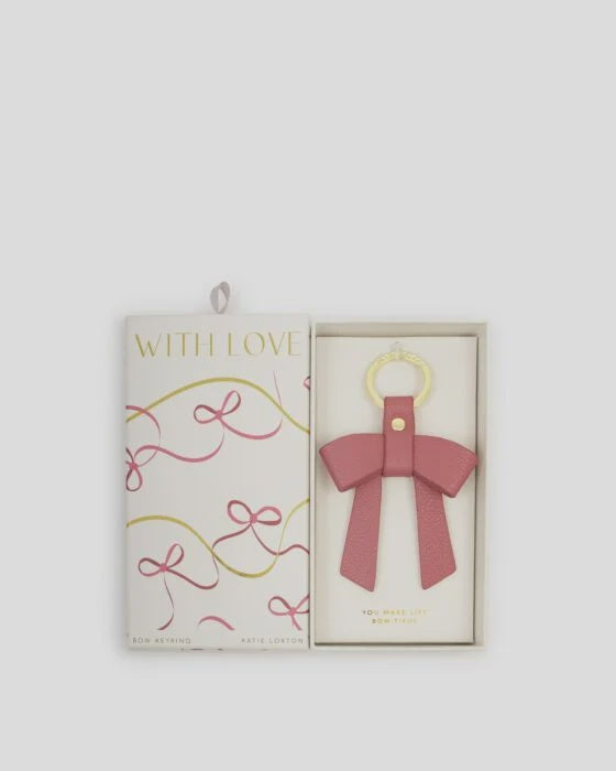Boxed Keyring: Soft Vegan Leather Bow- YOU MAKE MY LIKE BOW-TIFUL - Raspberry Pink - Katie Loxton