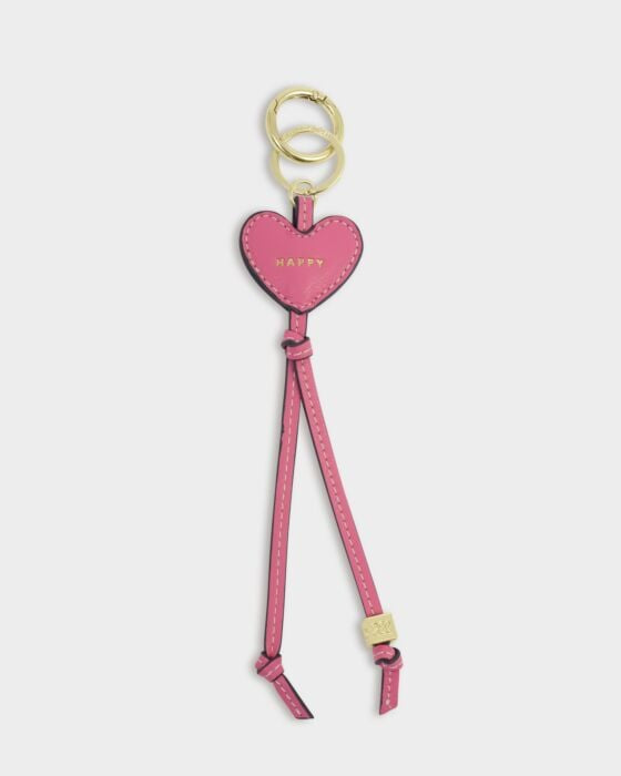 Keyring: Heart Bag Charm Soft Vegan Leather HAPPY  - Sugar Pink - Katie Loxton