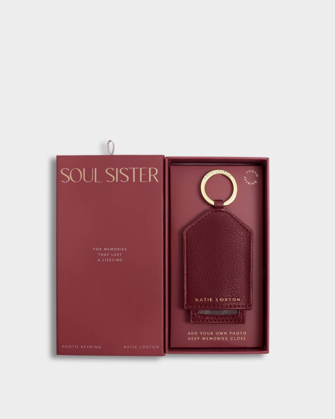 Boxed Keyring: Soft Vegan Suedette Leather - SOUL SISTER - Red - Katie Loxton