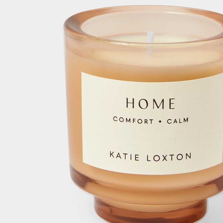 Candle: Scented Coloured Glass HOME Fresh Linen and White Lily - Cream Box - Katie Loxton