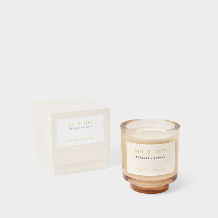 Candle: Scented Glass MR & MRS Fresh Linen and White Lily - Fresh Linen and White Lily - Katie Loxton