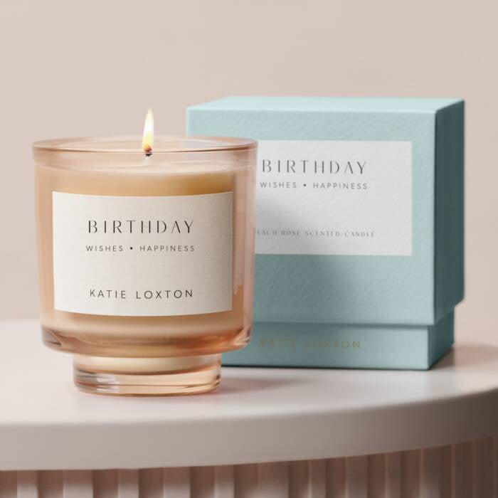 Candle: Scented Glass BIRTHDAY - Peach Rose and Sweet Mandarin - Katie Loxton