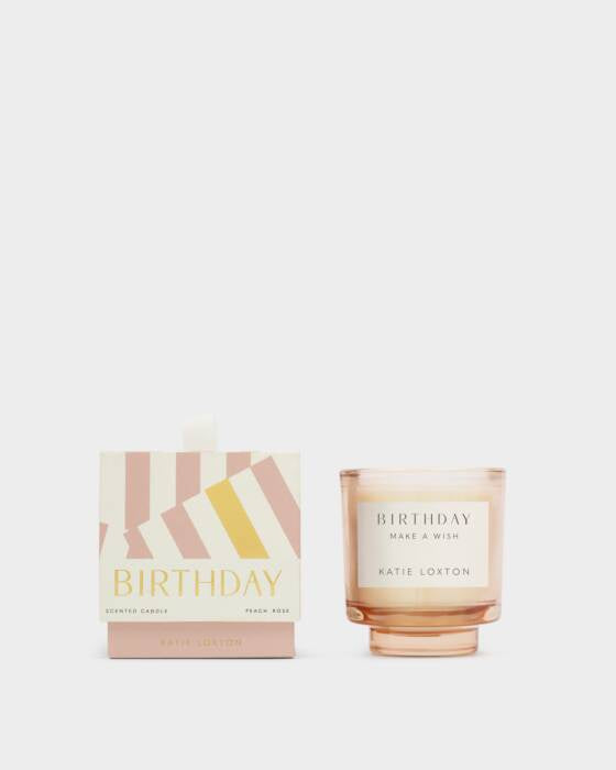 Candle: Scented Coloured Glass BIRTHDAY  MAKE A WISH  - Peach Rose & Sweet Mandarin - Katie Loxton