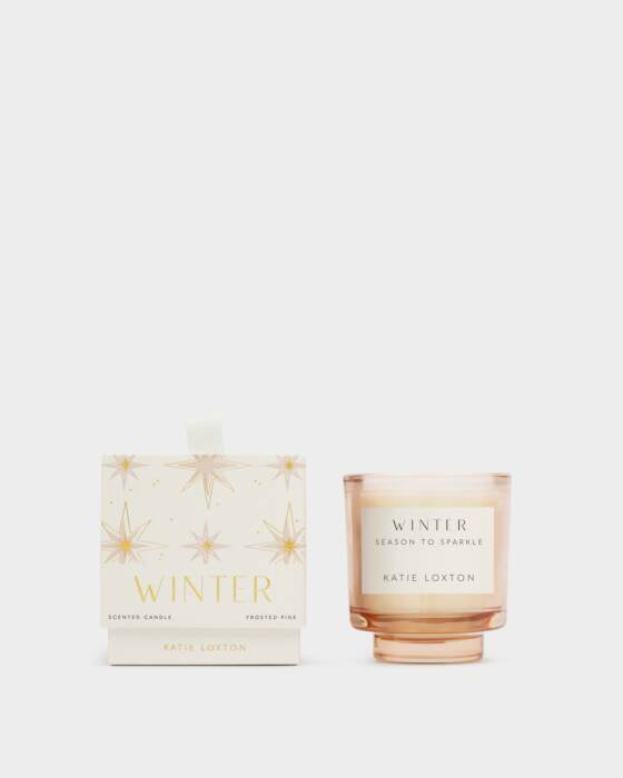 Candle: Scented Coloured Glass WINTER SEASON TO SPARKLE - Frosted Pine & Cedarwood - Katie Loxton