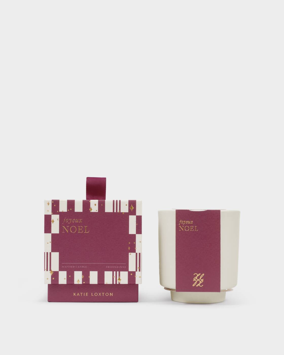 Candle: Scented Coloured Glass Joyeux Noel  Frosted Pine & Cedarwood - Red Box - Katie Loxton