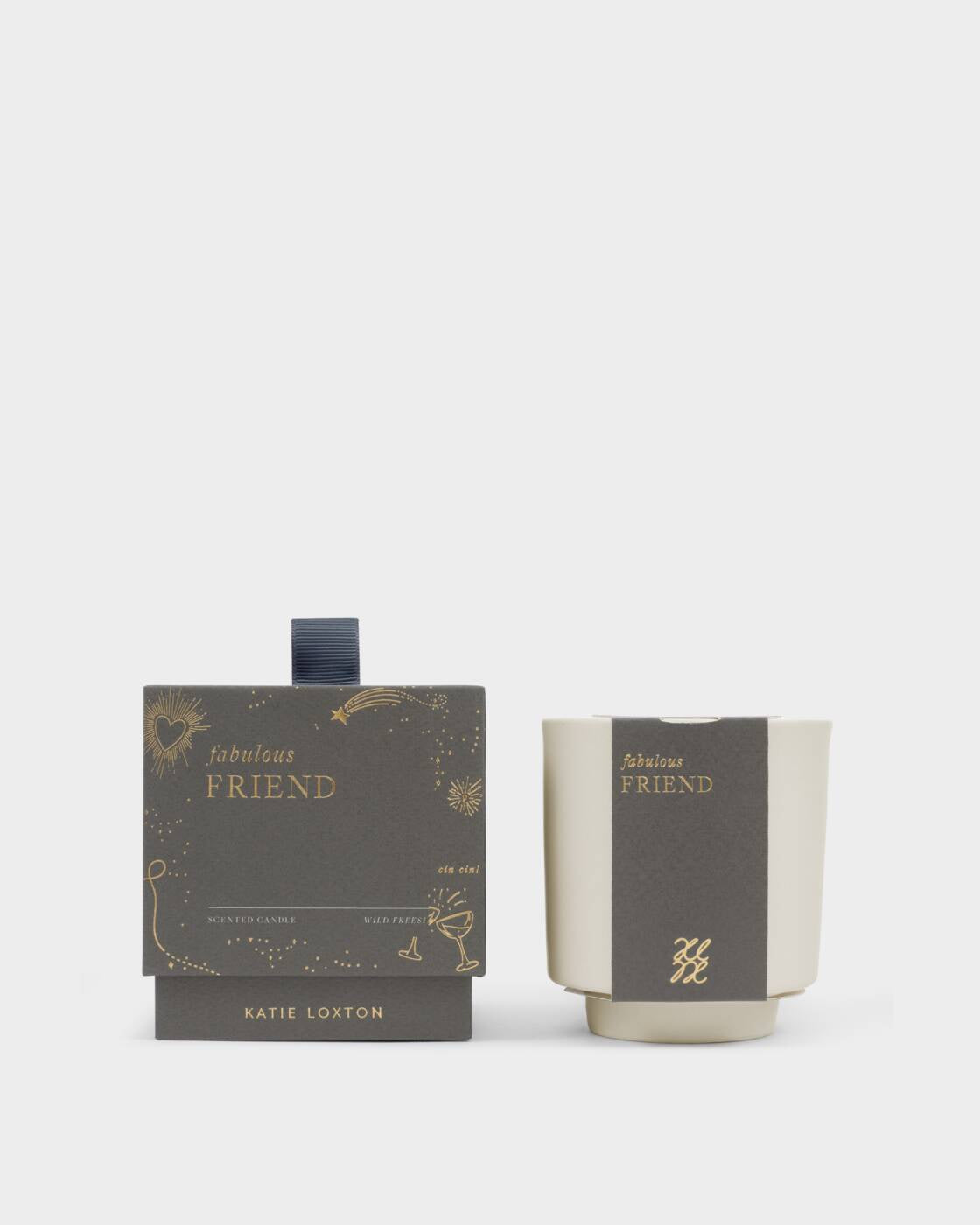 Candle: Scented Coloured Glass Fabulous Friend Fresh Fig & Wild Freesia  - Grey Box - Katie Loxton
