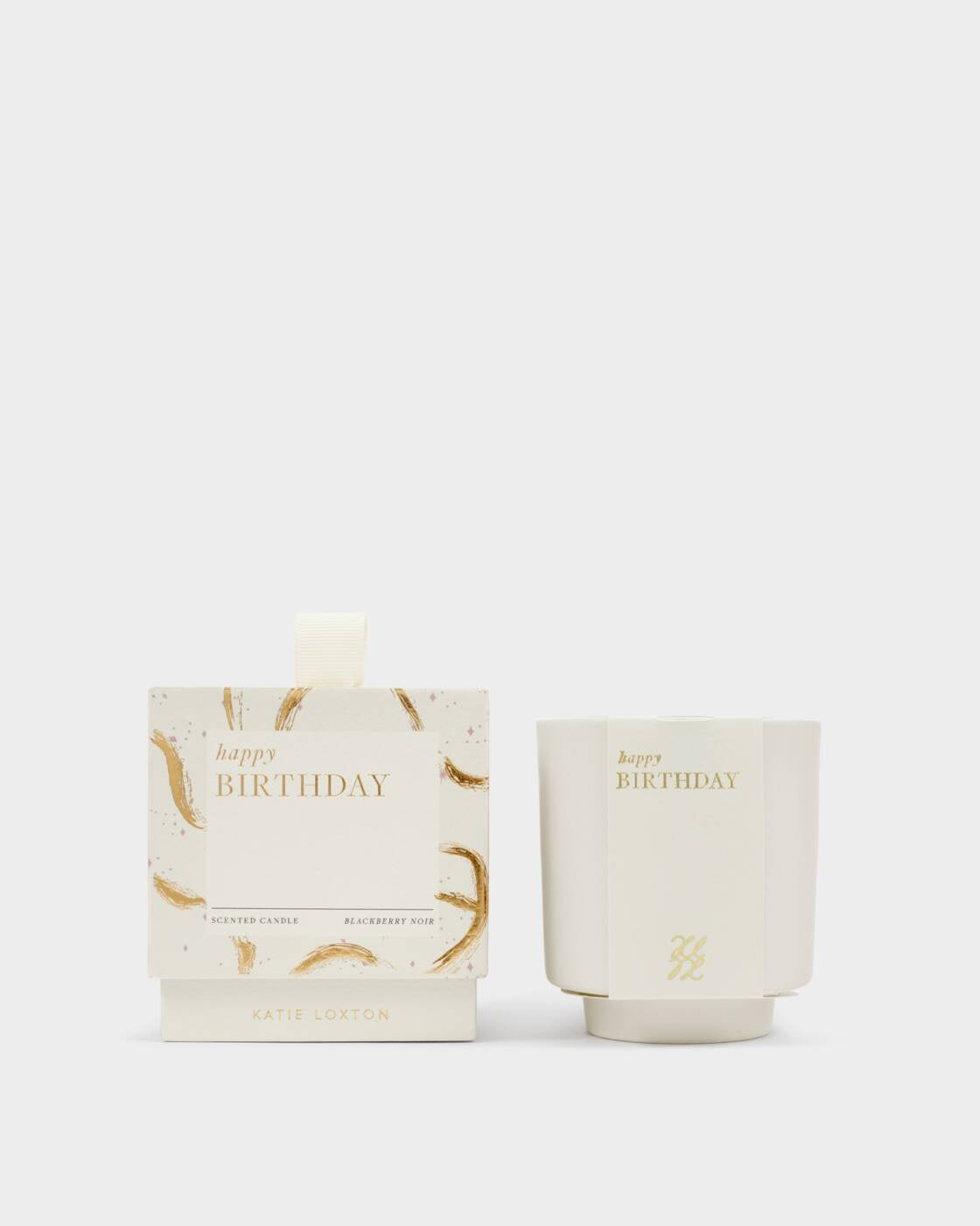 Candle: Scented Coloured Glass Happy Birthday Blackberry Noir  - Cream Box - Katie Loxton