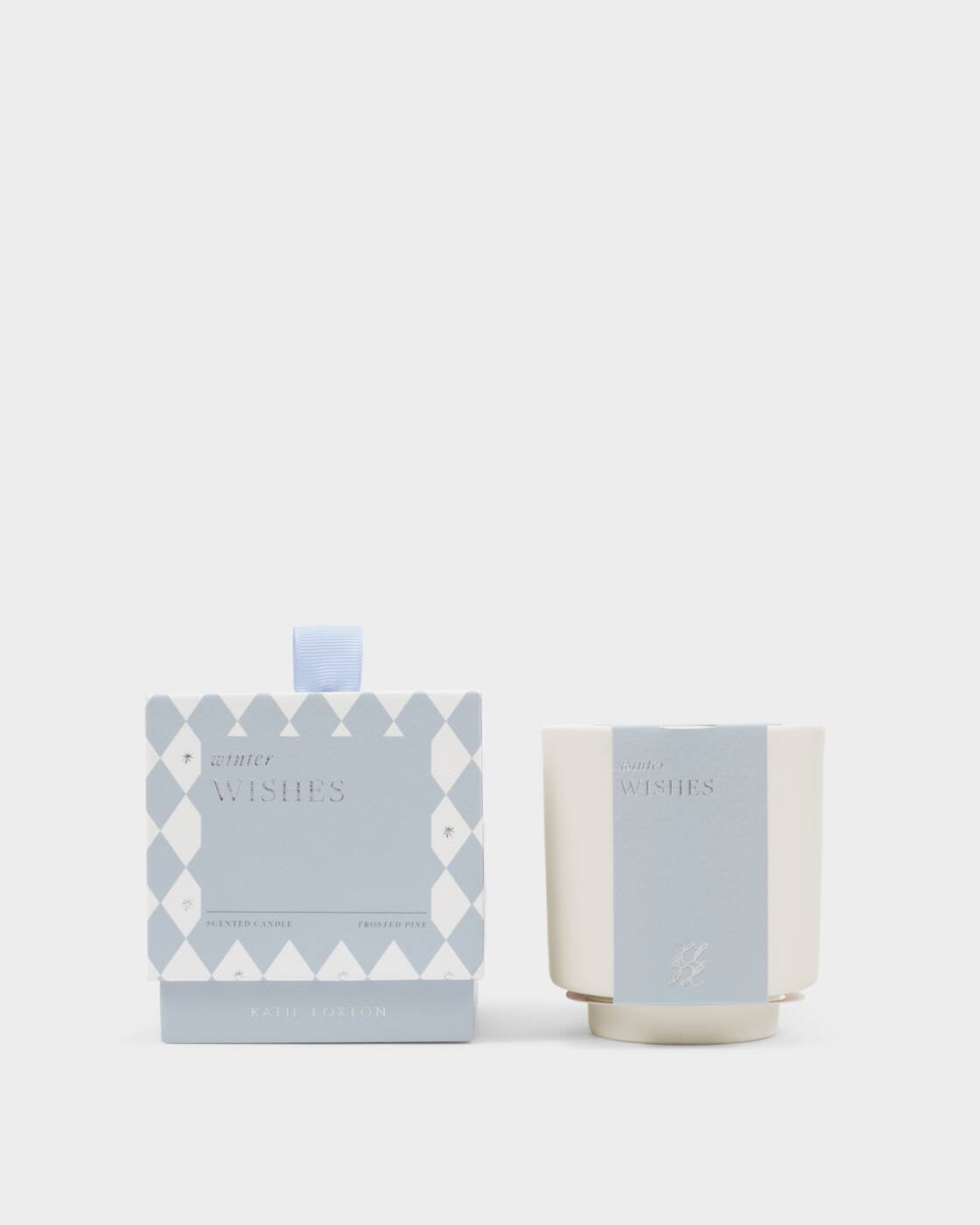 Candle: Scented Coloured Glass Winter Wishes Frosted Pine & Cedarwood - Pale Blue Box - Katie Loxton
