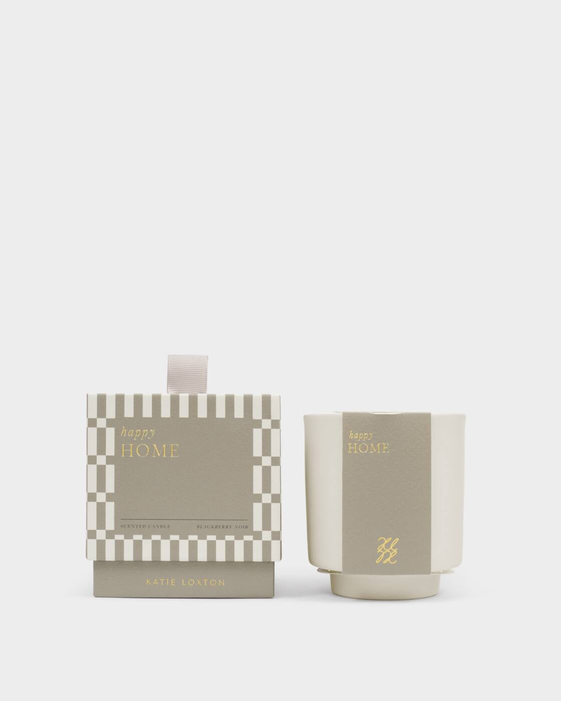 Candle: Scented Coloured Glass Happy Home Blackberry Noir - Cream & Grey Box - Katie Loxton
