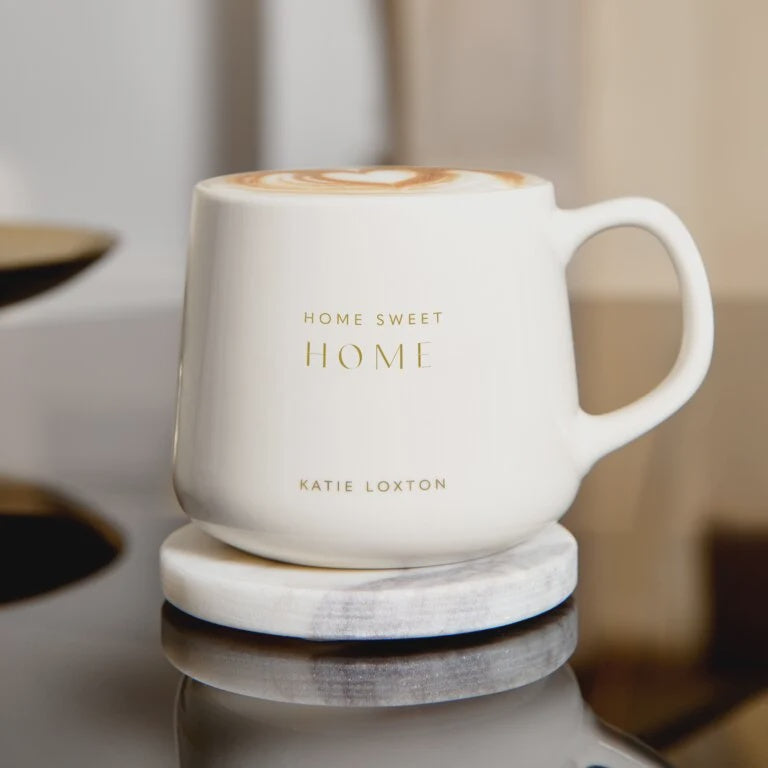 Mug: Porcelain Home Boxed  Gold Lettering - White - Katie Loxton