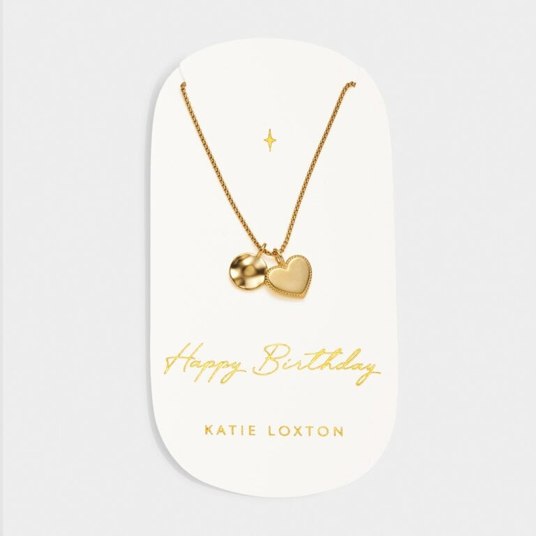 Necklace: Waterproof Happy Birthday Carded Charm - Gold Coated - Katie Loxton