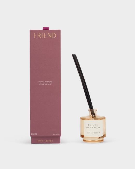 Diffuser: Coloured Glass Bottle 100ml FRIEND English Pear & White Tea  - Dark Pink Box - Katie Loxton