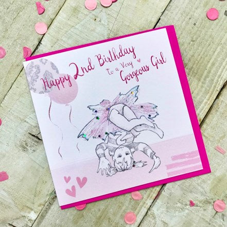 Childrens Age 2nd Card: Girl Crystal Little Angels - Handmade in UK