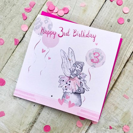 Childrens Age 3rd Card: Girl Crystal Little Angels - Handmade in UK