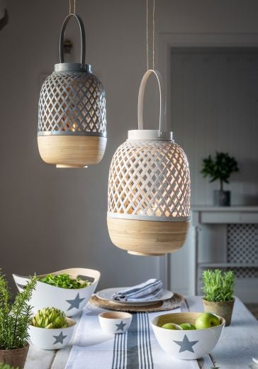 Lantern: Bamboo Natural Lattice - White - Retreat Home