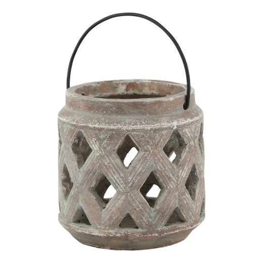 Lantern: Ceramic Siena Lattice - Brown - Hill Interiors