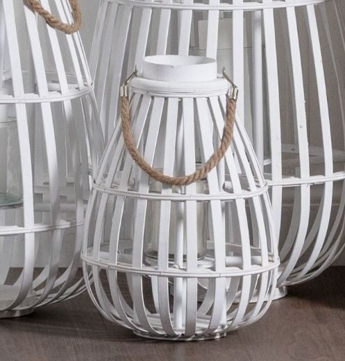 Lantern: Rattan Cage Domed Large - White