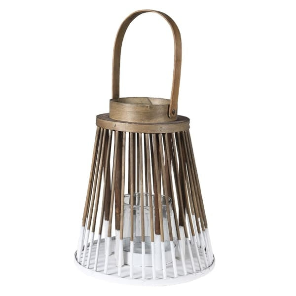 Lantern: Wood Cage 2 Tone  - White & Natural
