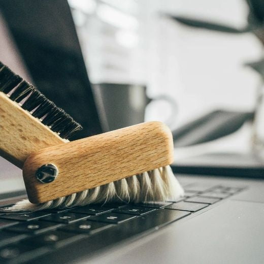Laptop Brush: Beechwood Oiled Goat Hair & Boar Bristle Handcrafted - Natural & White