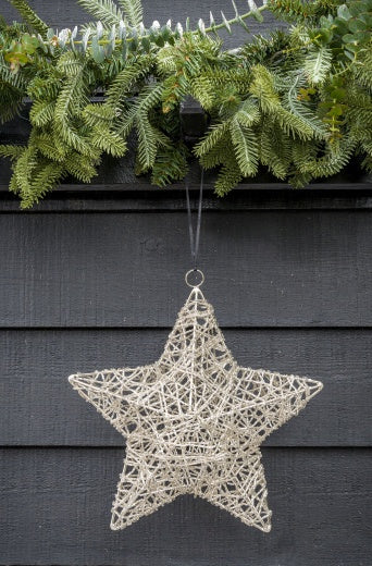 Large Hanging Christmas Dec: Beaded Star Wire Large - Silver